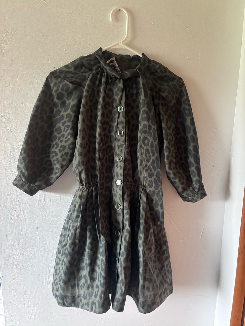 Buru Green Leopard Print Button-Front Mini Dress Women’s XS